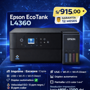 Epson EcoTank L4360 Impresora Multifuncional a Color Wi-Fi y Dúplex