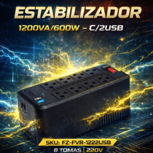 ESTABILIZADOR 8 TOMAS 1200VA/600W C/2USB 220V/SKU: FZ-FVR-1222USB