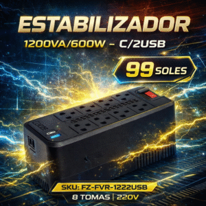 ESTABILIZADOR 8 TOMAS 1200VA/600W C/2USB 220V/SKU: FZ-FVR-1222USB