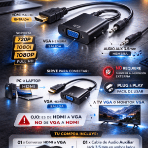 Adaptador Conversor Convertidor Hdmi A Vga Con Audio
