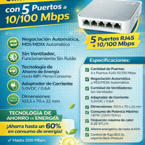 switch 5P 10/100mbps. case plastico